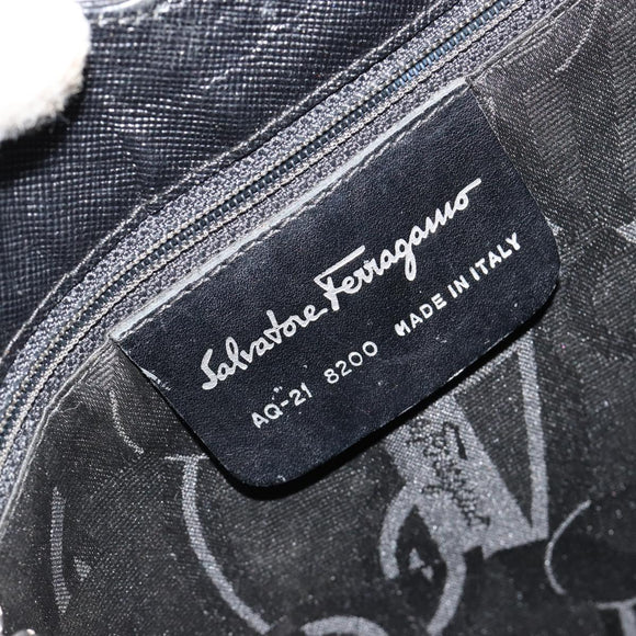 Salvatore Ferragamo Gancini Shoulder Bag Leather Black Silver Auth BA12954