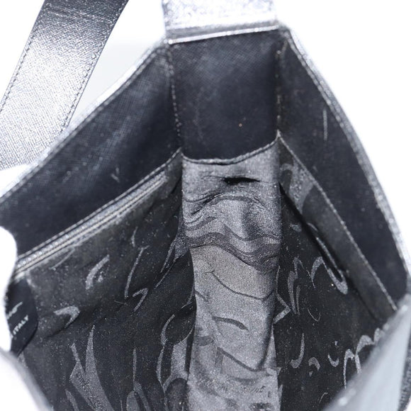 Salvatore Ferragamo Gancini Shoulder Bag Leather Black Silver Auth BA12954