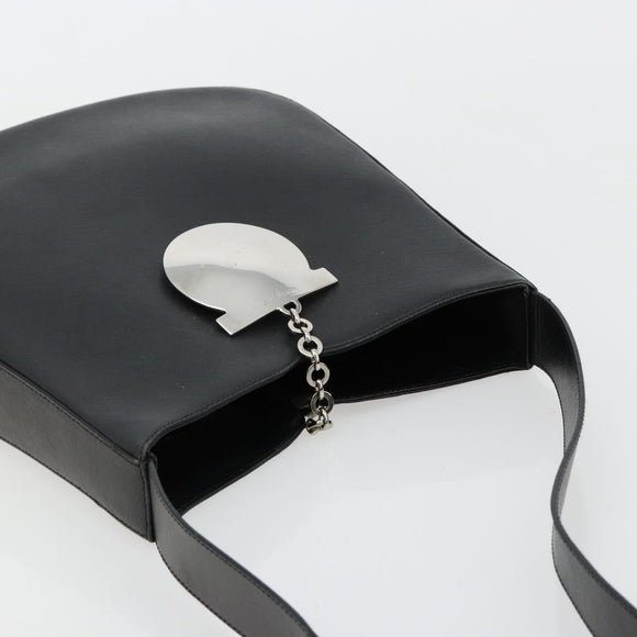 Salvatore Ferragamo Gancini Shoulder Bag Leather Black Silver Auth BA12954