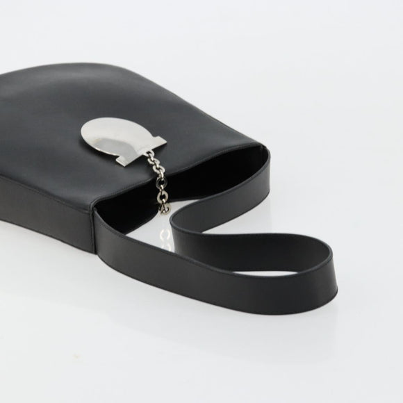 Salvatore Ferragamo Gancini Shoulder Bag Leather Black Silver Auth BA12954