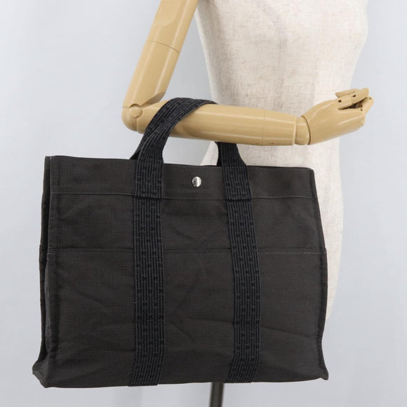 HERMES Her LineMM Hand Bag Canvas Gray Silver Auth BA12968A