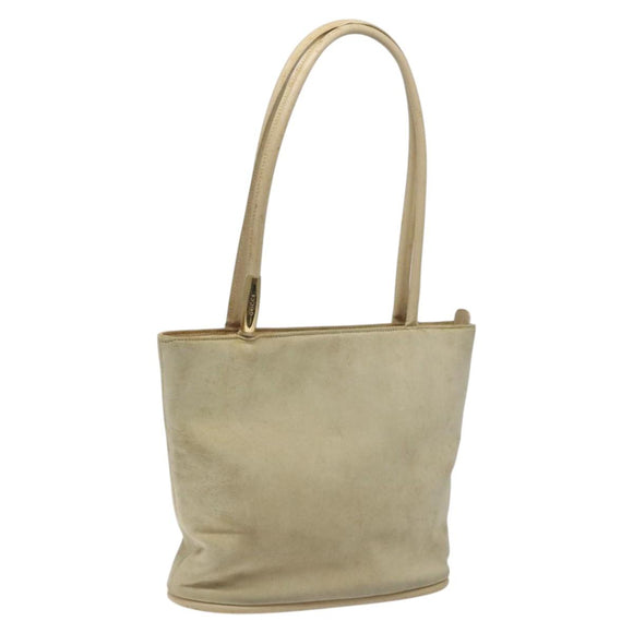 GUCCI Shoulder Bag Suede Beige Gold Auth BA1297