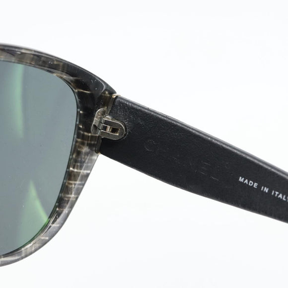 CHANEL Matelasse Sunglasses Plastic Lamb Skin Black CC Auth BA12975M