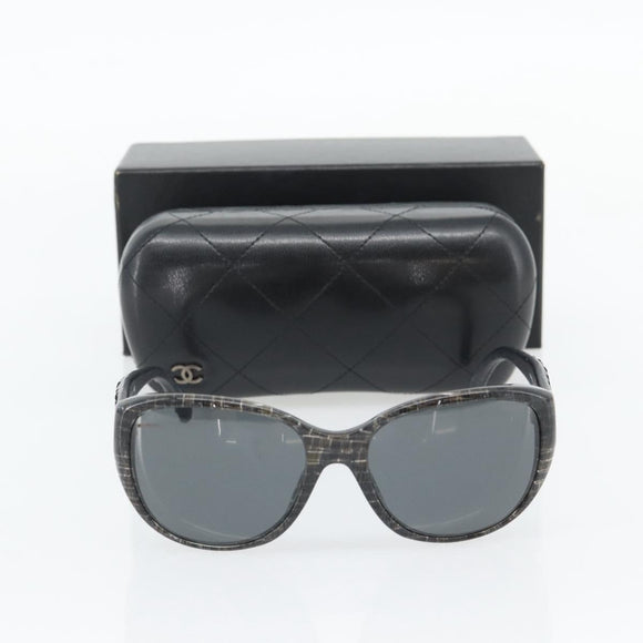 CHANEL Matelasse Sunglasses Plastic Lamb Skin Black CC Auth BA12975M