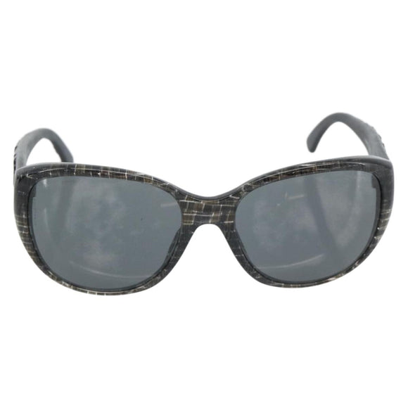 CHANEL Matelasse Sunglasses Plastic Lamb Skin Black CC Auth BA12975M