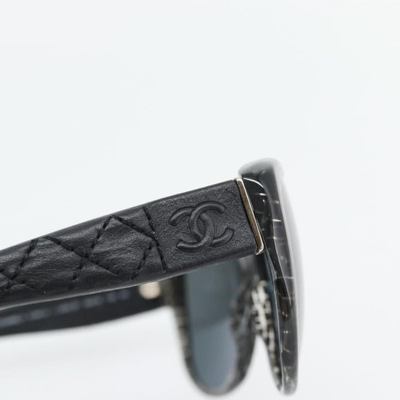 CHANEL Matelasse Sunglasses Plastic Lamb Skin Black CC Auth BA12975M
