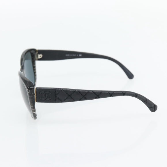 CHANEL Matelasse Sunglasses Plastic Lamb Skin Black CC Auth BA12975M