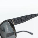 CHANEL Matelasse Sunglasses Plastic Lamb Skin Black CC Auth BA12975M-6