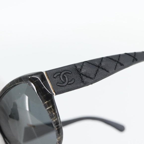 CHANEL Matelasse Sunglasses Plastic Lamb Skin Black CC Auth BA12975M