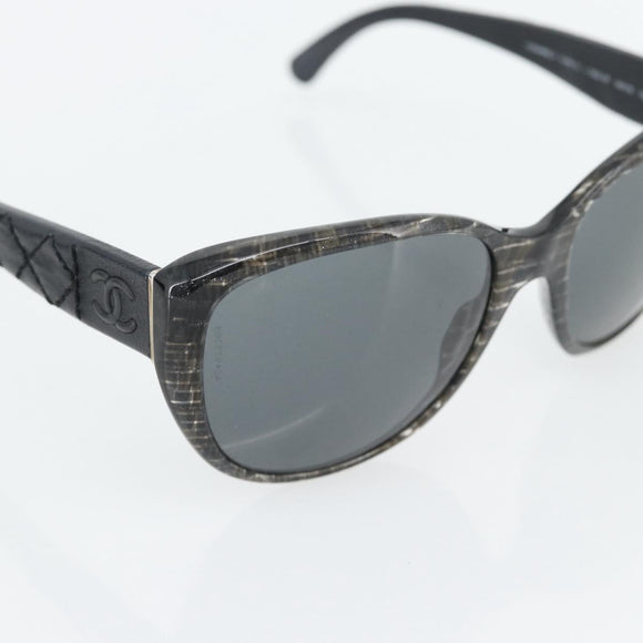 CHANEL Matelasse Sunglasses Plastic Lamb Skin Black CC Auth BA12975M