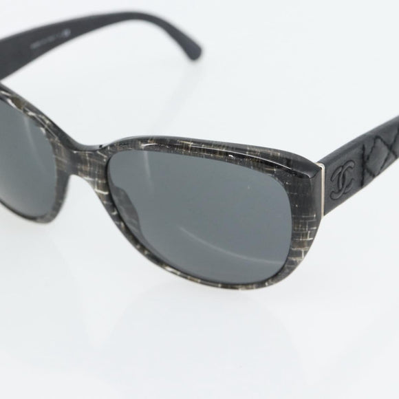 CHANEL Matelasse Sunglasses Plastic Lamb Skin Black CC Auth BA12975M