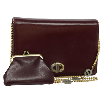 Christian Dior Chain Shoulder Bag Leather Wine Red Gold Auth BA1298