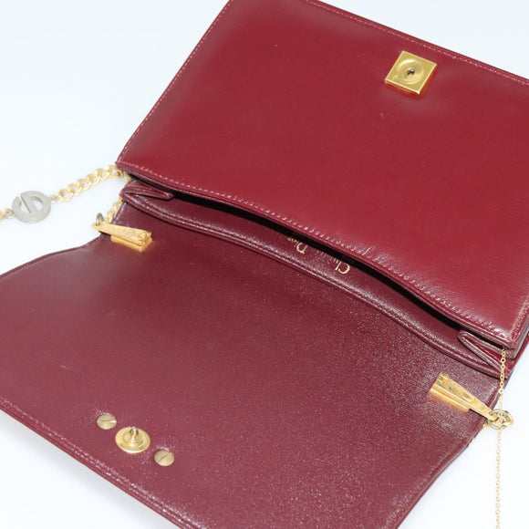 Christian Dior Chain Shoulder Bag Leather Wine Red Gold Auth BA1298