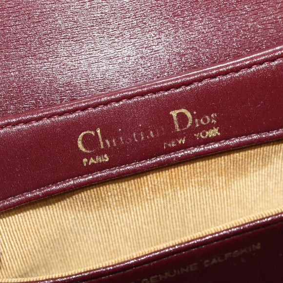 Christian Dior Chain Shoulder Bag Leather Wine Red Gold Auth BA1298
