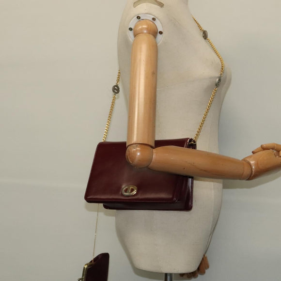Christian Dior Chain Shoulder Bag Leather Wine Red Gold Auth BA1298