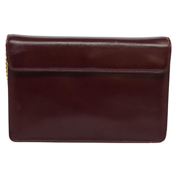 Christian Dior Chain Shoulder Bag Leather Wine Red Gold Auth BA1298