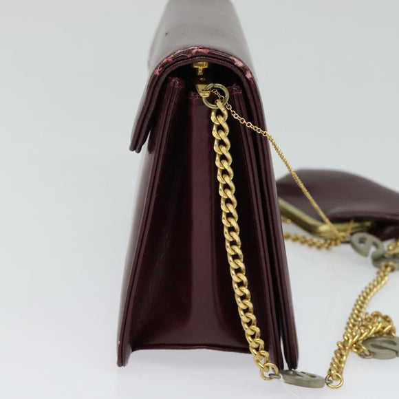 Christian Dior Chain Shoulder Bag Leather Wine Red Gold Auth BA1298