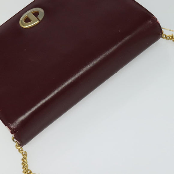 Christian Dior Chain Shoulder Bag Leather Wine Red Gold Auth BA1298