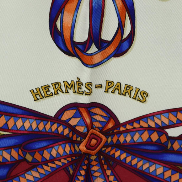 HERMES Carre 90 Scarf ""LES RUBANS DU CHEVAL"" Silk Multicolor Auth BA12984V