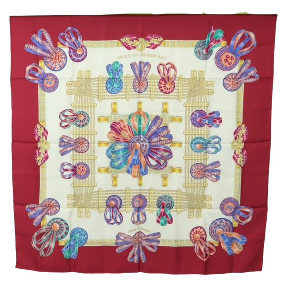 HERMES Carre 90 Scarf ""LES RUBANS DU CHEVAL"" Silk Multicolor Auth BA12984V