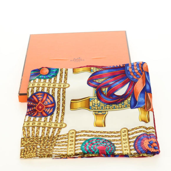 HERMES Carre 90 Scarf ""LES RUBANS DU CHEVAL"" Silk Multicolor Auth BA12984V