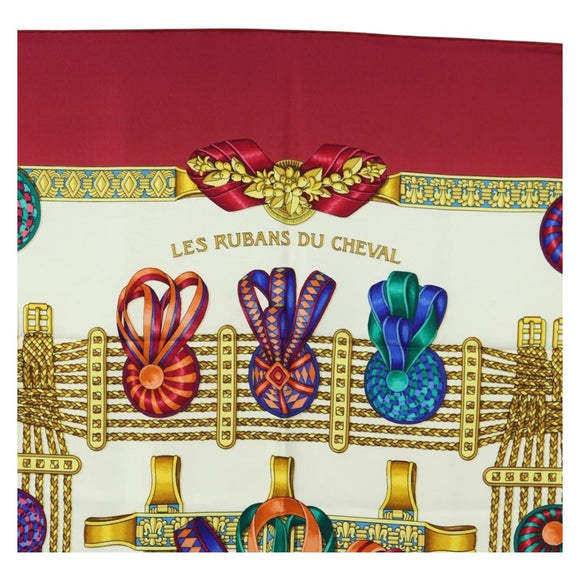 HERMES Carre 90 Scarf ""LES RUBANS DU CHEVAL"" Silk Multicolor Auth BA12984V