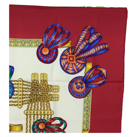 HERMES Carre 90 Scarf ""LES RUBANS DU CHEVAL"" Silk Multicolor Auth BA12984V