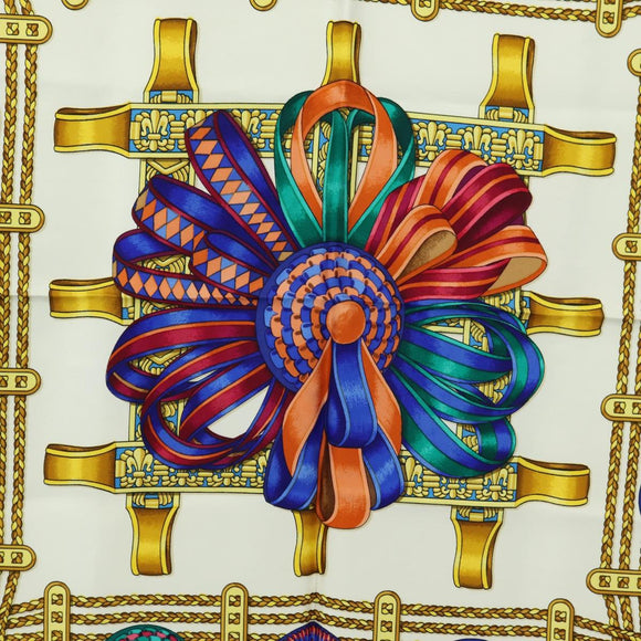 HERMES Carre 90 Scarf ""LES RUBANS DU CHEVAL"" Silk Multicolor Auth BA12984V