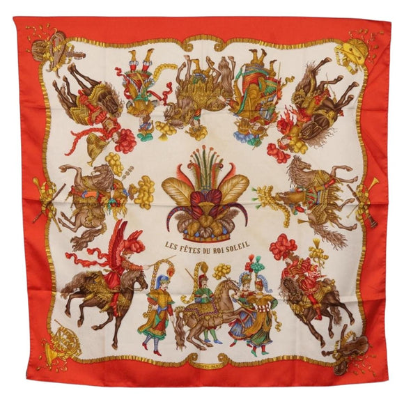 HERMES Carre 90 Scarf ""Les Fêtes du Roi Soleil"" Silk Multicolor Auth BA12985