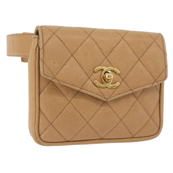 CHANEL Matelassé Heuptas Kaviaarleer Beige Goud CC Authentiek BA12986V