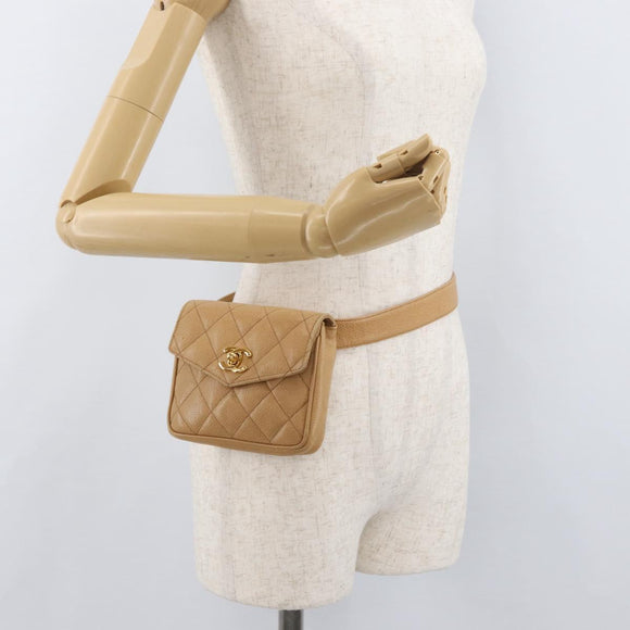 CHANEL Matelassé Heuptas Kaviaarleer Beige Goud CC Authentiek BA12986V