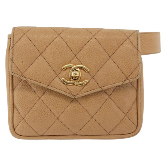 CHANEL Matelassé Heuptas Kaviaarleer Beige Goud CC Authentiek BA12986V