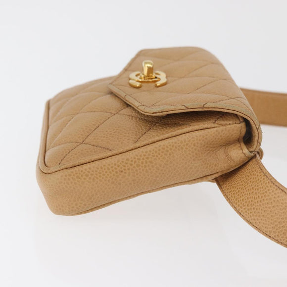 CHANEL Matelassé Heuptas Kaviaarleer Beige Goud CC Authentiek BA12986V
