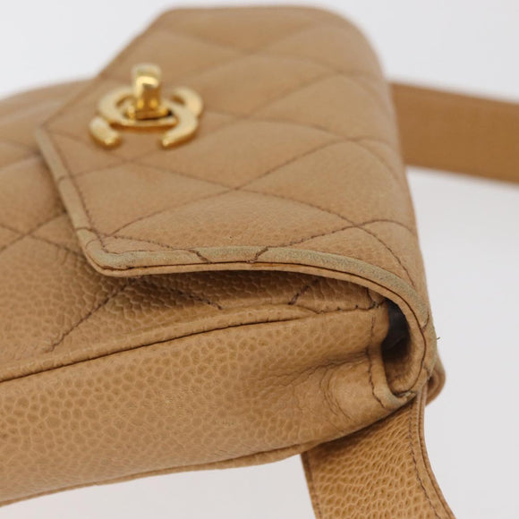 CHANEL Matelassé Heuptas Kaviaarleer Beige Goud CC Authentiek BA12986V