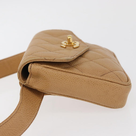 CHANEL Matelassé Heuptas Kaviaarleer Beige Goud CC Authentiek BA12986V