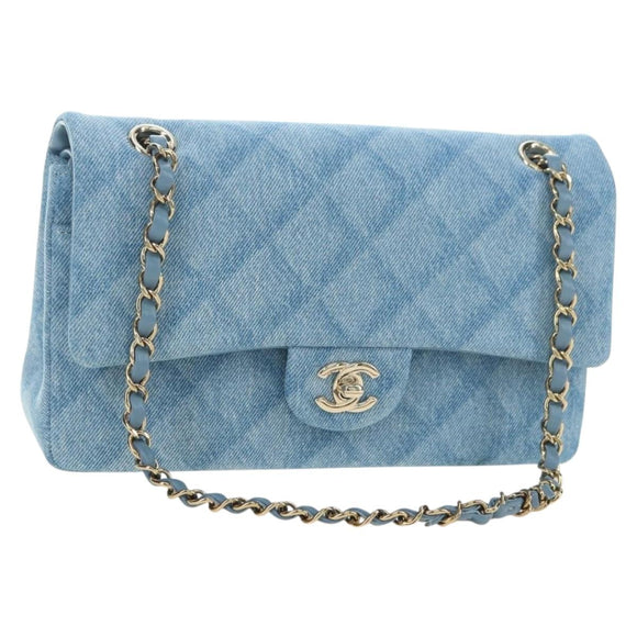 CHANEL Matelasse 25 Chain Shoulder Bag Denim Blue Gold CC Auth BA12987SM