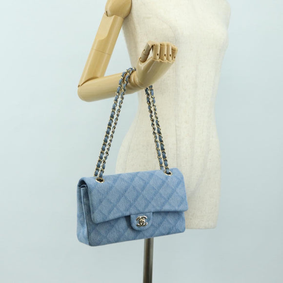 CHANEL Matelasse 25 Chain Shoulder Bag Denim Blue Gold CC Auth BA12987SM