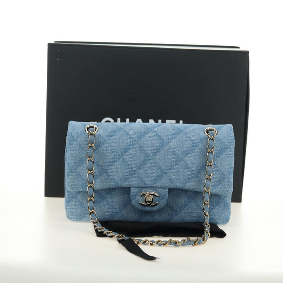 CHANEL Matelasse 25 Chain Shoulder Bag Denim Blue Gold CC Auth BA12987SM