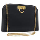 Salvatore Ferragamo Gancini Umhängetasche Kette Leder Navy Gold Auth BA12988-1