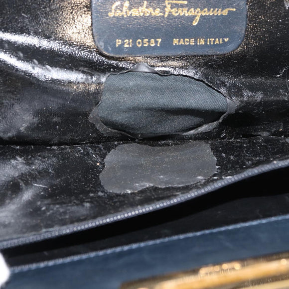 Salvatore Ferragamo Gancini Umhängetasche Kette Leder Navy Gold Auth BA12988