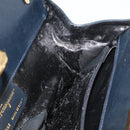 Salvatore Ferragamo Gancini Umhängetasche Kette Leder Navy Gold Auth BA12988-17