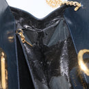 Salvatore Ferragamo Gancini Umhängetasche Kette Leder Navy Gold Auth BA12988-18