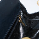 Salvatore Ferragamo Gancini Umhängetasche Kette Leder Navy Gold Auth BA12988-19