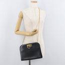 Salvatore Ferragamo Gancini Umhängetasche Kette Leder Navy Gold Auth BA12988-21