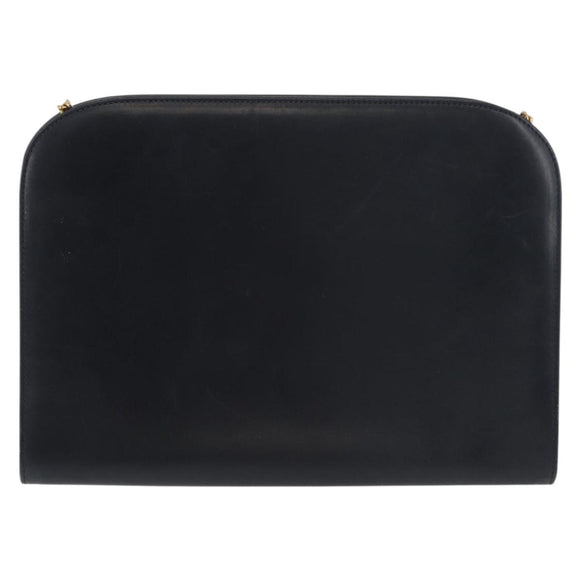Salvatore Ferragamo Gancini Umhängetasche Kette Leder Navy Gold Auth BA12988