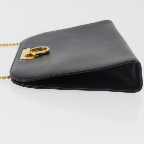 Salvatore Ferragamo Gancini Umhängetasche Kette Leder Navy Gold Auth BA12988