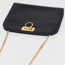 Salvatore Ferragamo Gancini Umhängetasche Kette Leder Navy Gold Auth BA12988-6