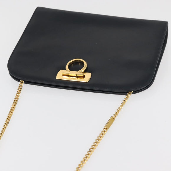 Salvatore Ferragamo Gancini Umhängetasche Kette Leder Navy Gold Auth BA12988