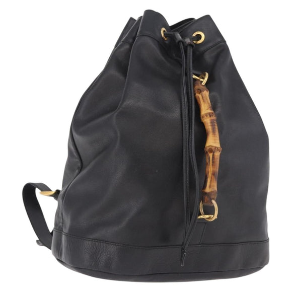 GUCCI Bamboo Backpack Leather Black Gold 003 2855 0043 0 Auth BA12989