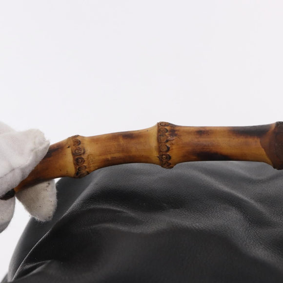 GUCCI Bamboo Backpack Leather Black Gold 003 2855 0043 0 Auth BA12989